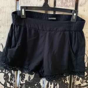 Black laced Express shorts.